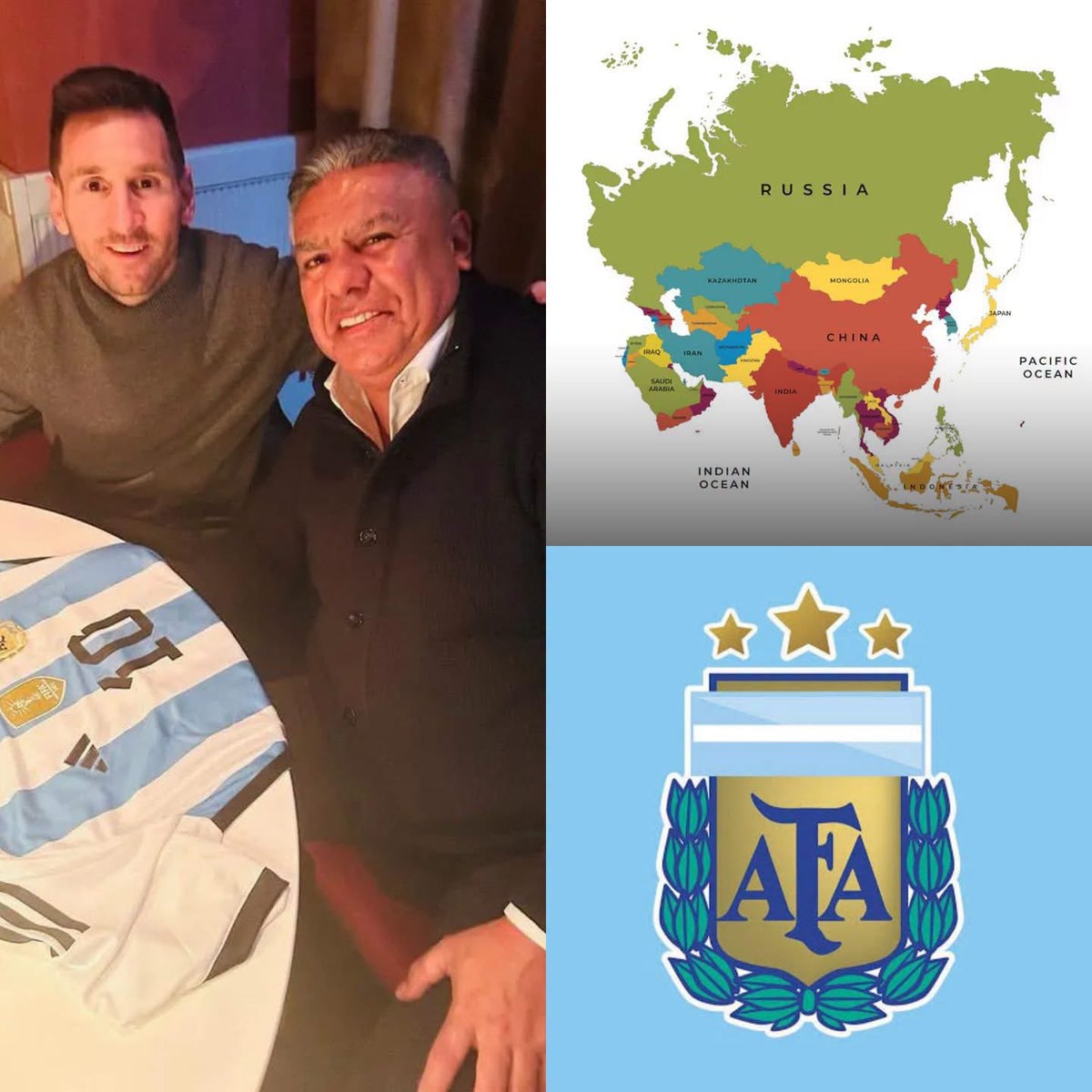 Messi AFA China Saudi Arabia India map