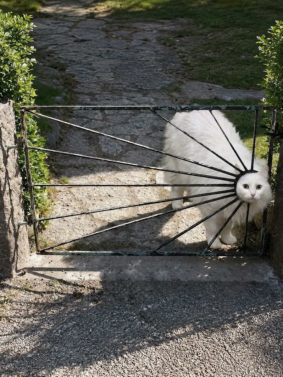 cat peeking through gate