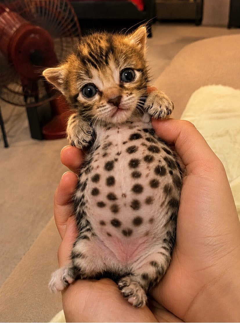 tiny kitten held in hands