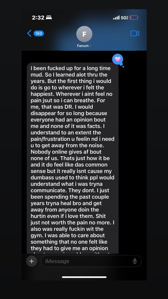 Fanum text to Reggie