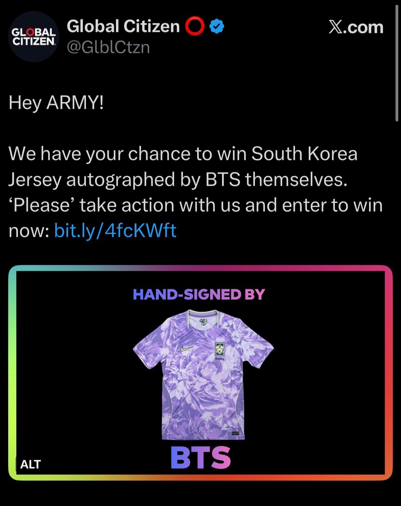 BTS signed South Korea Jersey giveaway