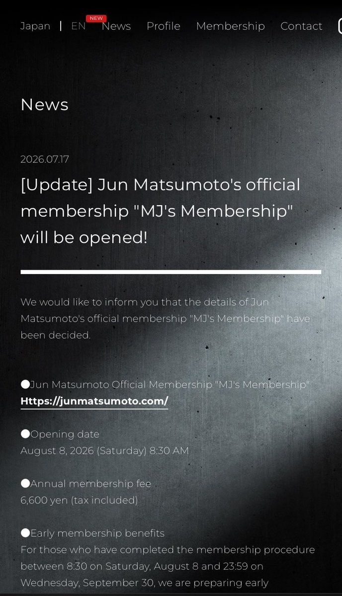 Jun Matsumoto MJ's Membership announcement (photo 1 of 3)