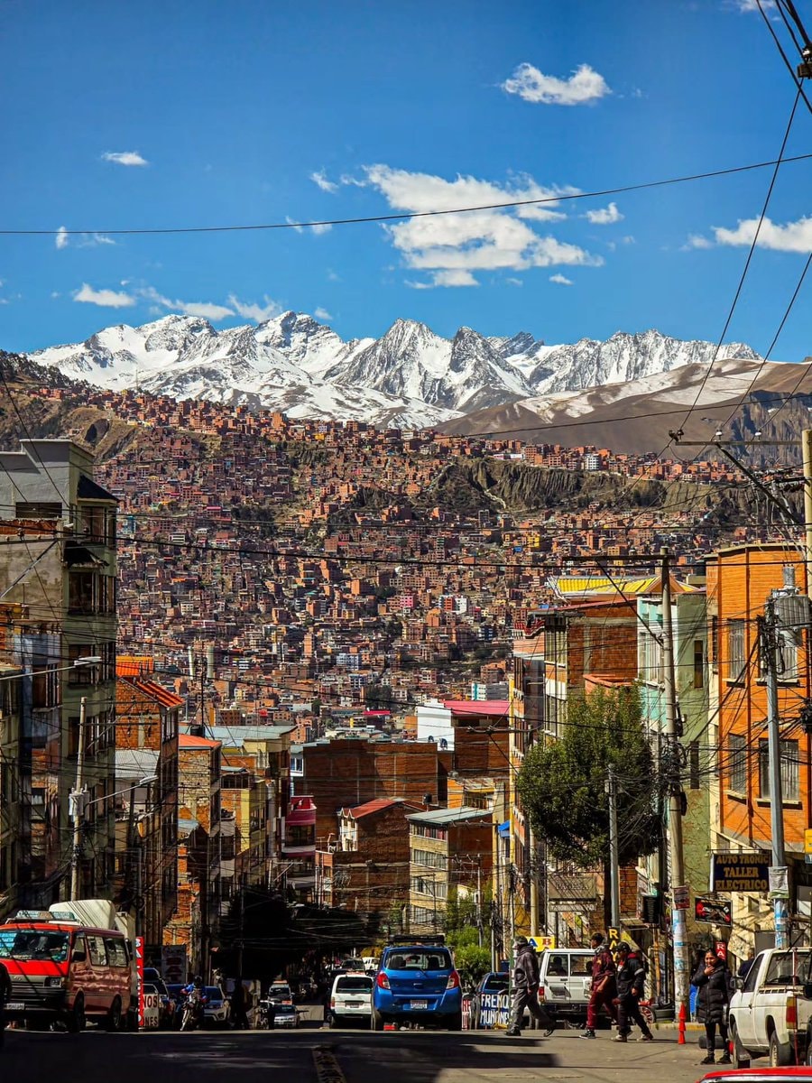 city street with mountain backdrop