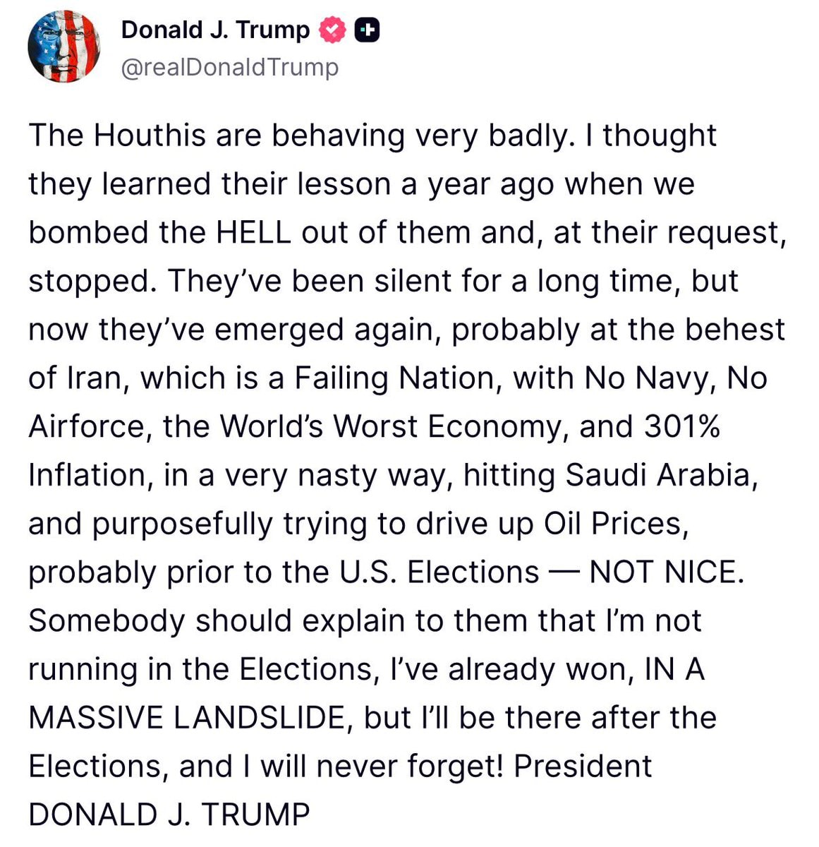 Donald Trump on Houthis