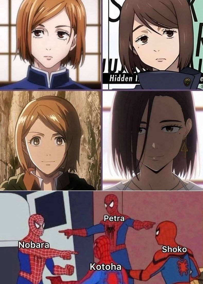 Anime characters Spider-Man pointing meme