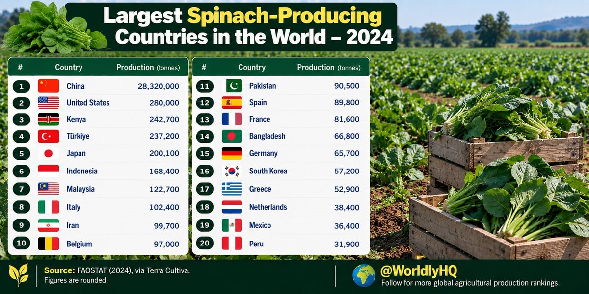Largest spinach producing countries 2024