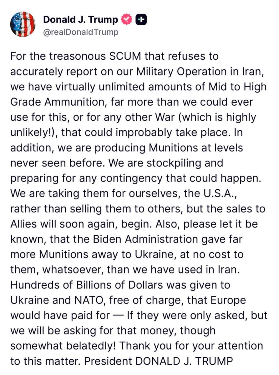 Trump on U.S. Ammo Levels and Iran Trump on U.S. Ammo Levels and Iran