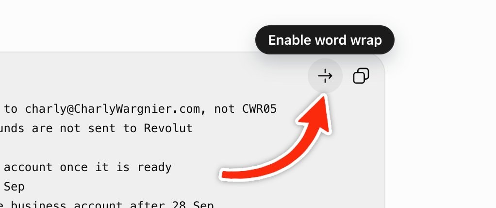 ChatGPT word wrap enabled