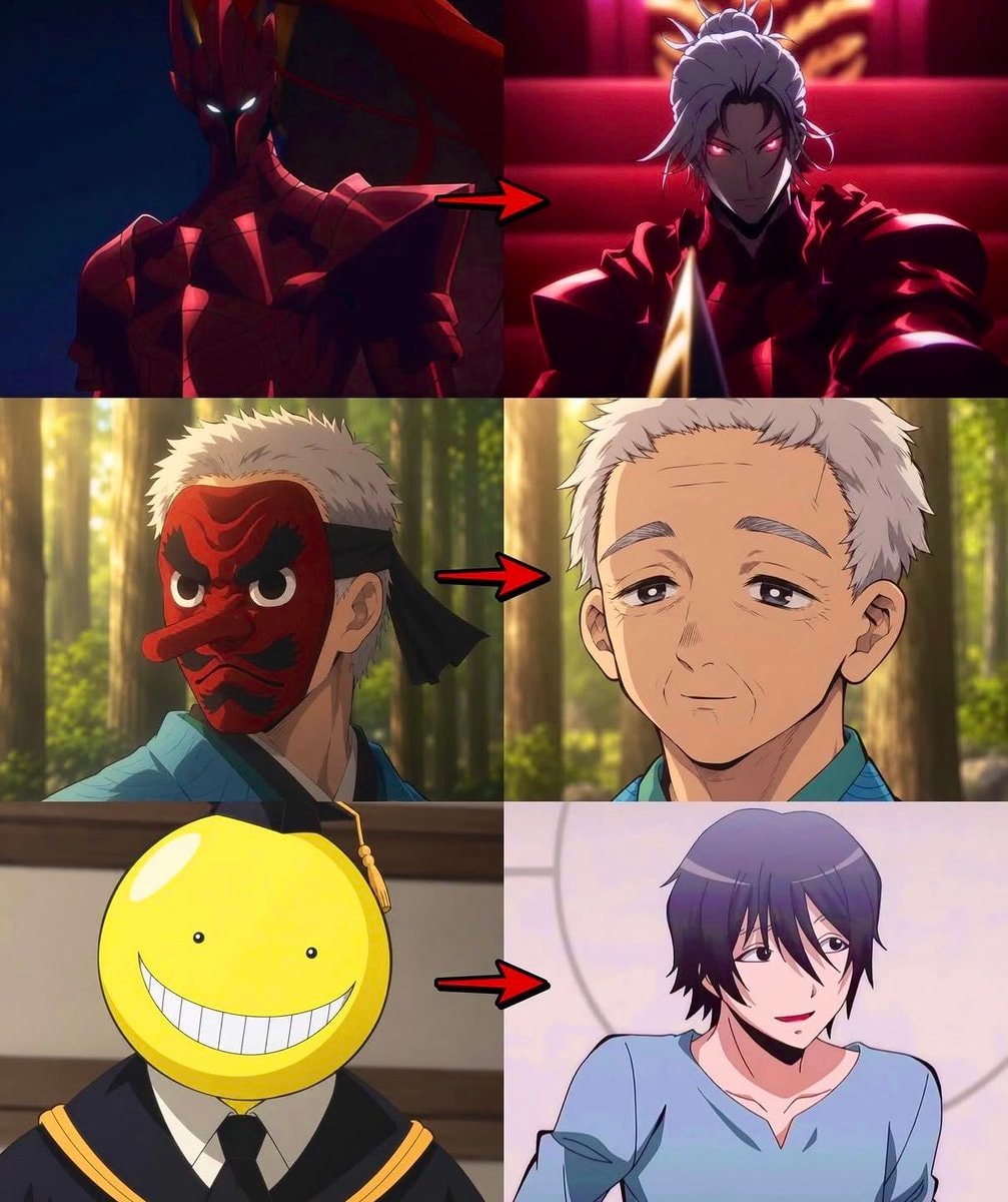 anime character transformations four panel