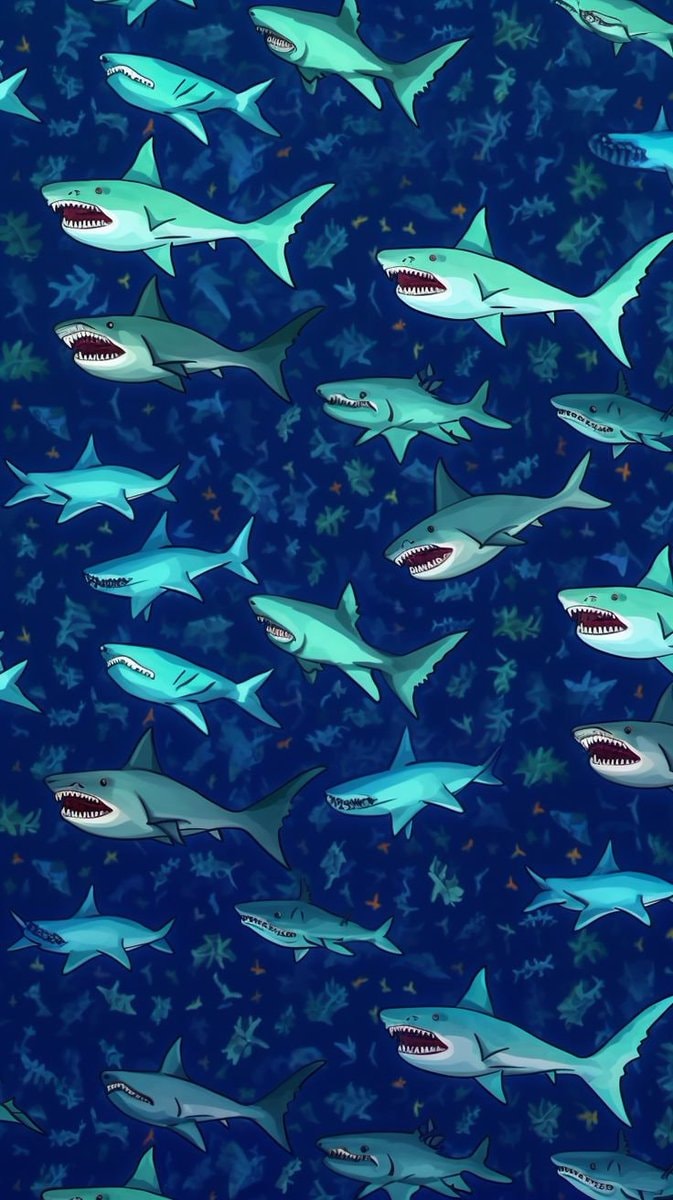 Cartoon sharks dark blue ocean Cartoon sharks dark blue ocean