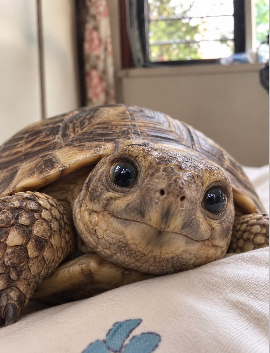 tortoise resting on floral surface