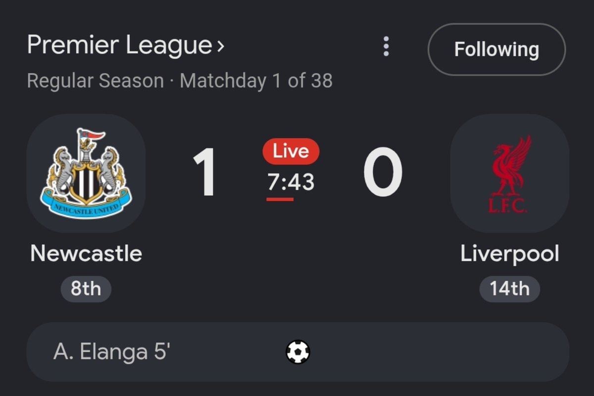 Newcastle United vs Liverpool live score