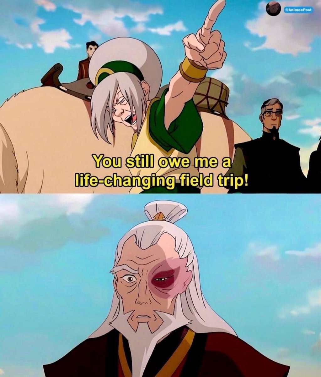 Toph and Zuko field trip meme