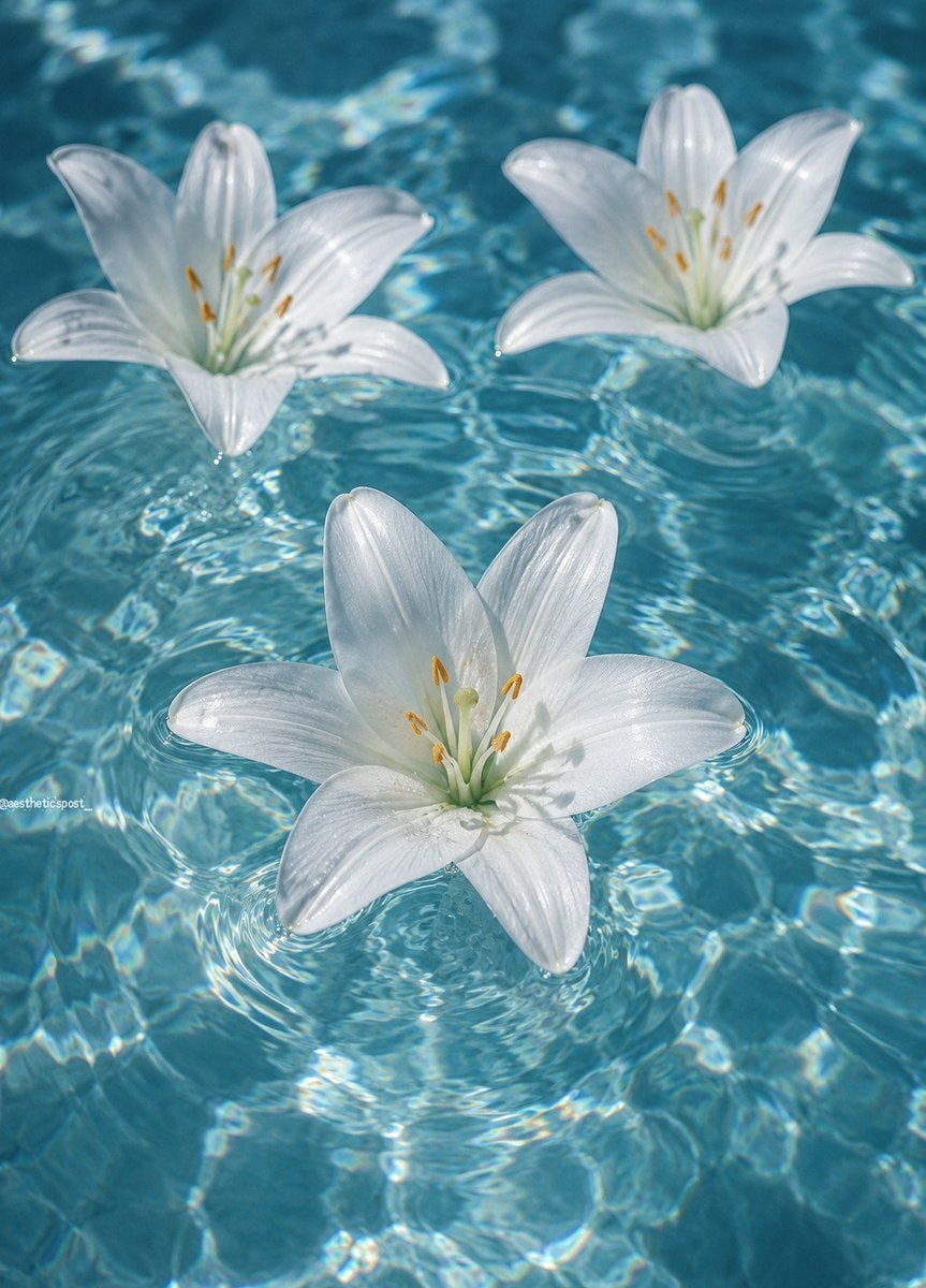 white lilies on blue water
