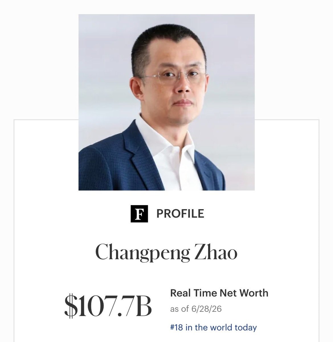 Changpeng Zhao net worth $107.7B
