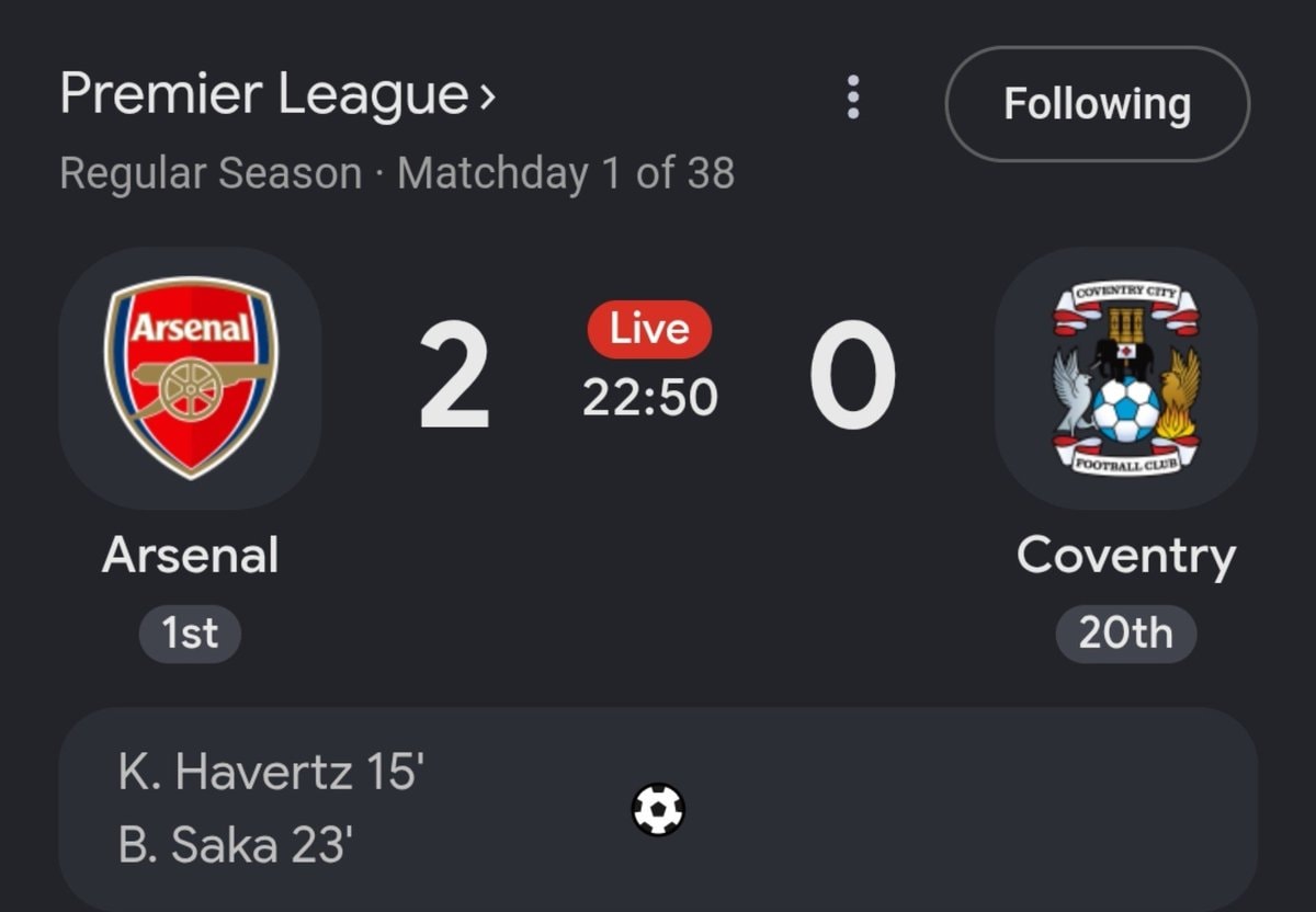 Arsenal vs Coventry City 2-0