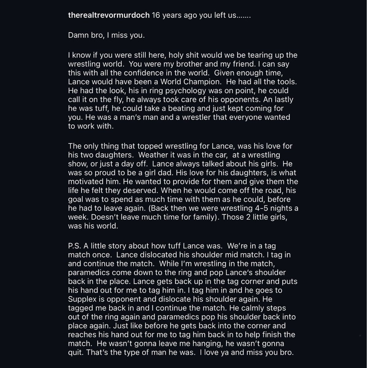 Trevor Murdoch tribute to Lance Cade (photo 2 of 2)