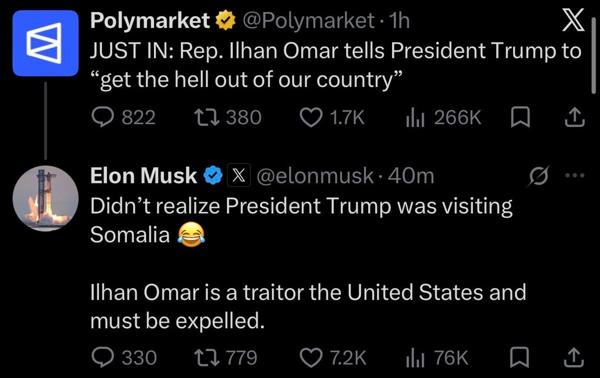 Elon Musk defends Trump against Ilhan Omar