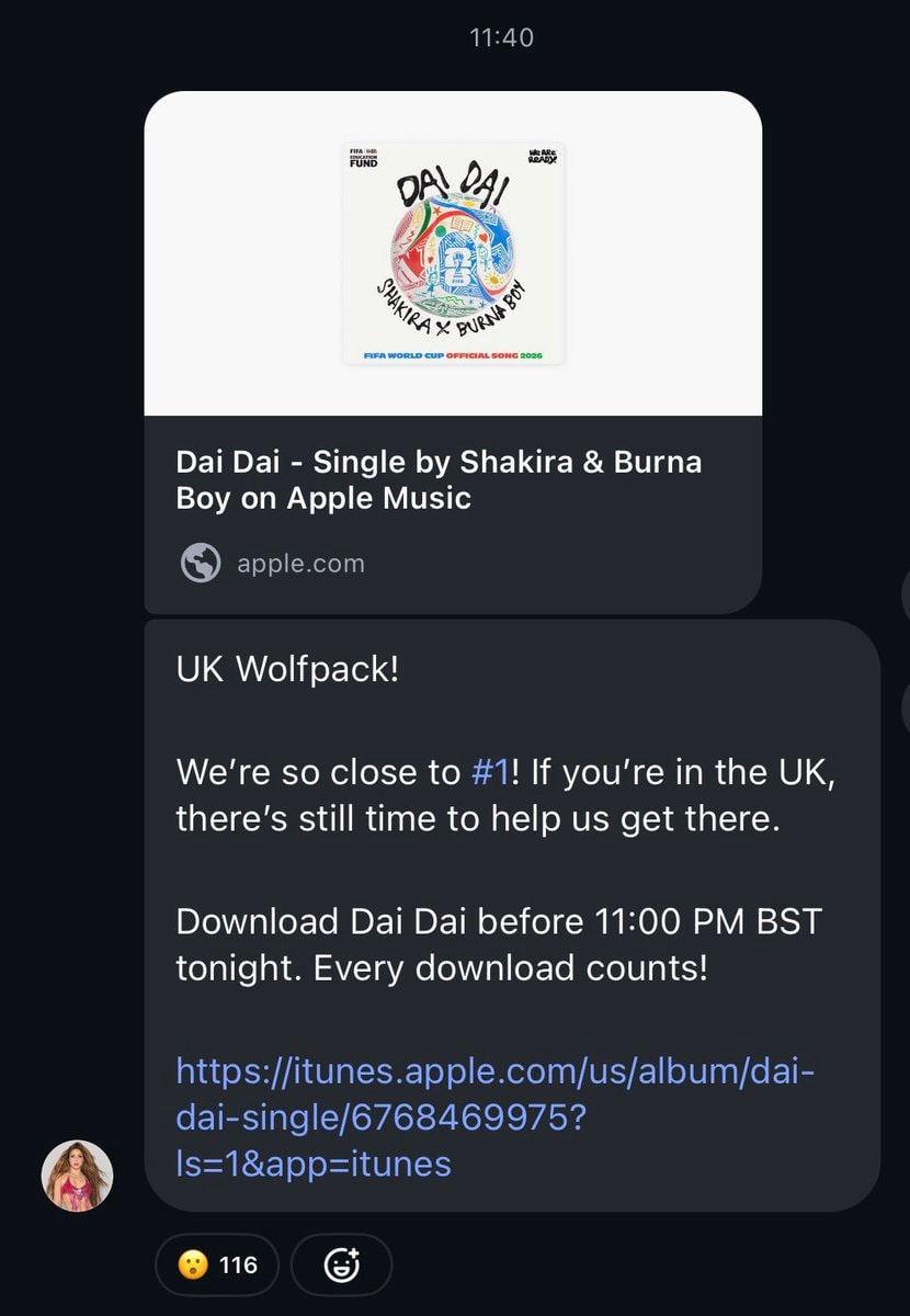 Shakira UK Wolfpack Dai Dai Instagram Channel