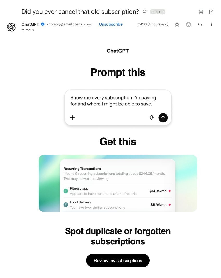 ChatGPT email screenshot