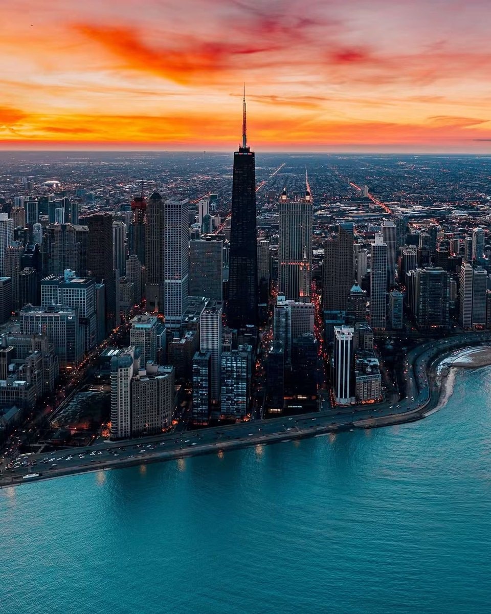 Chicago skyline at sunset