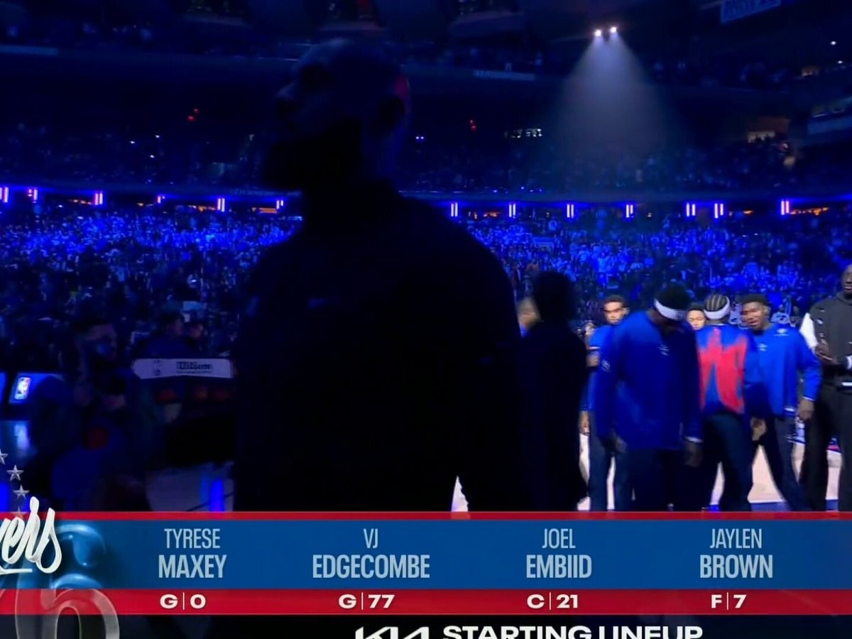 LeBron James and Joel Embiid handshake