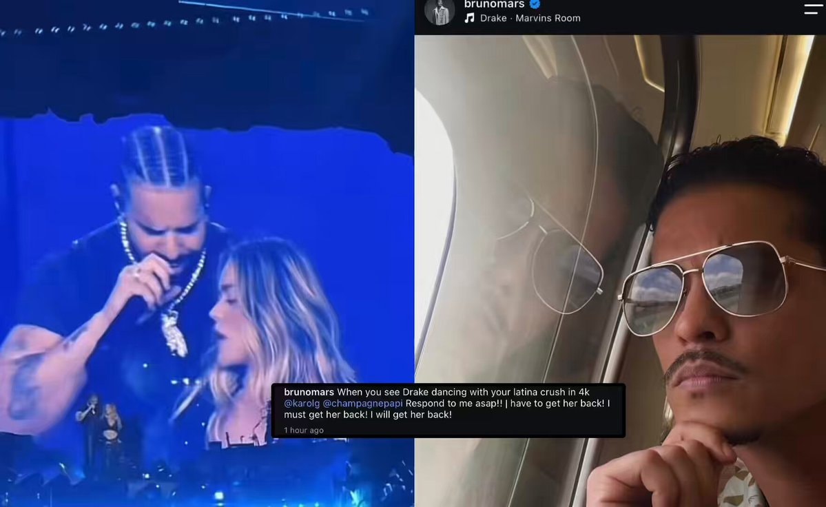 Bruno Mars reacts to Drake Karol G