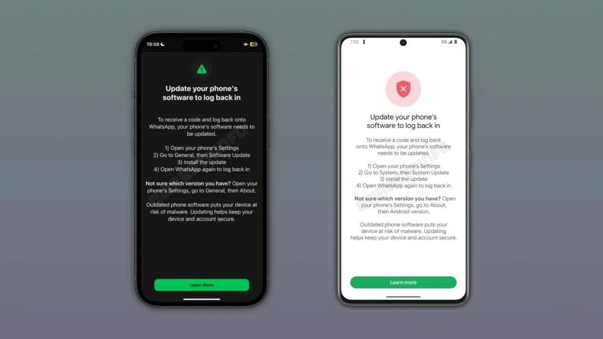 WhatsApp update required for Android iOS