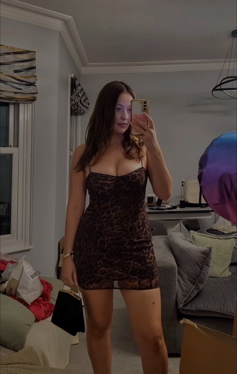 Gemma Frith in leopard print slip dress