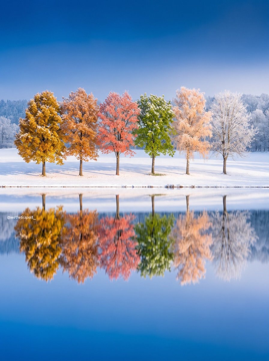 autumn to winter trees reflection autumn to winter trees reflection