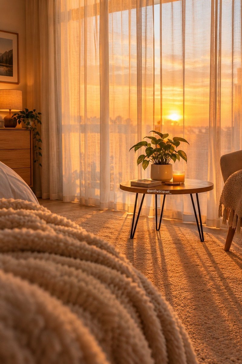 cozy bedroom golden hour