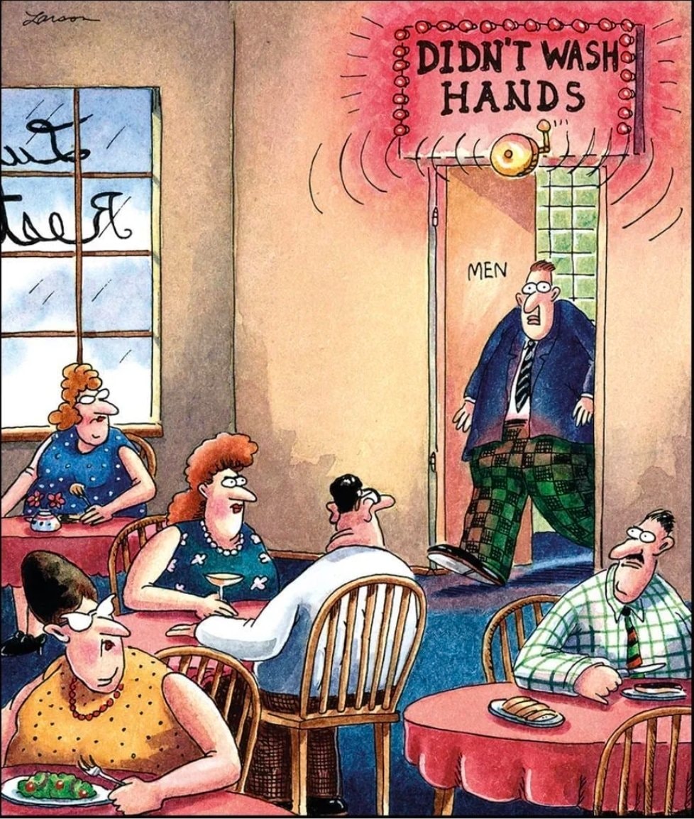 Far Side didn't wash hands cartoon