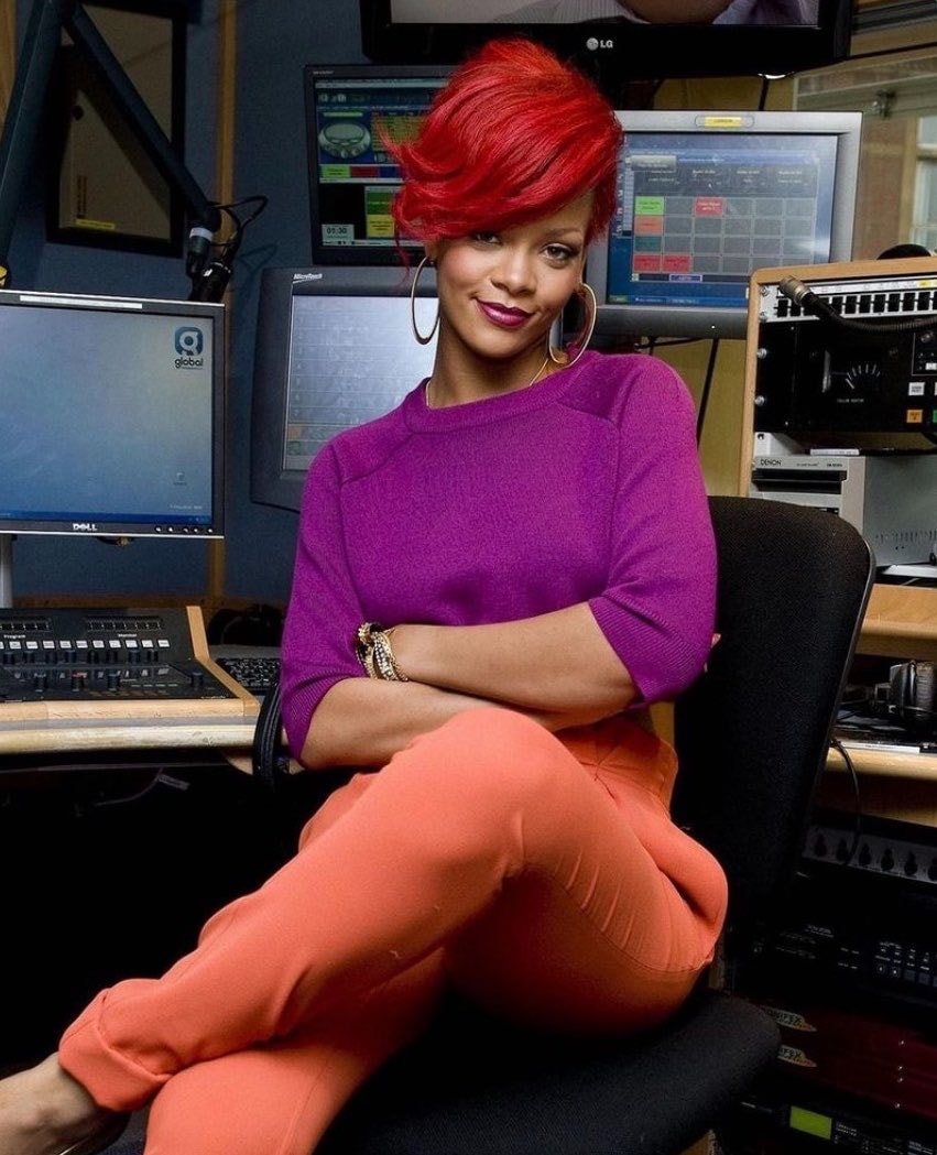 Red hair woman in radio studio