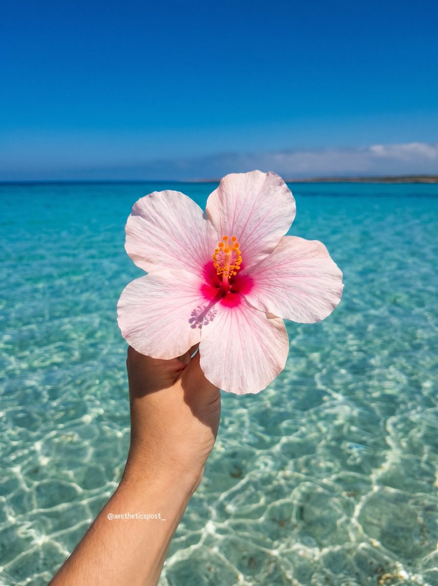 orange and pink hibiscus in shallow water (photo 2 of 2)