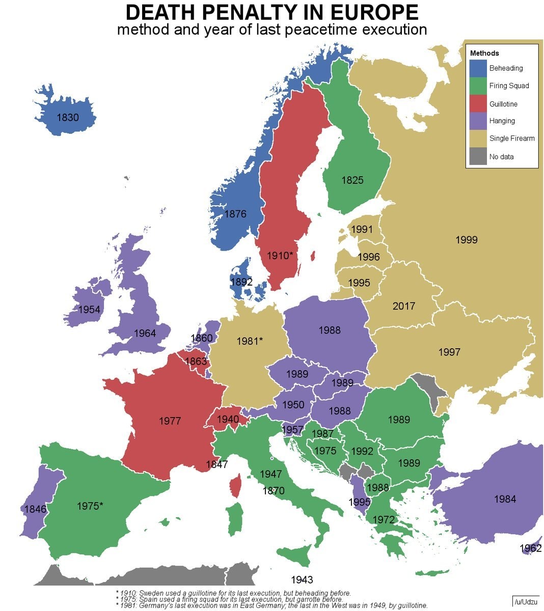 Europe death penalty map