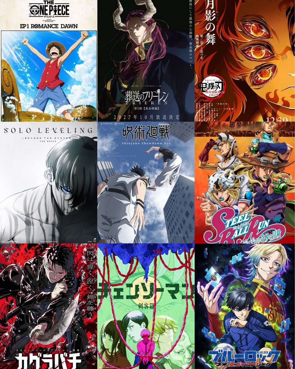 One Piece Frieren Demon Slayer Solo Leveling Jujutsu Kaisen Steel Ball Run Kagurabachi Chainsaw Man Blue Lock 2027