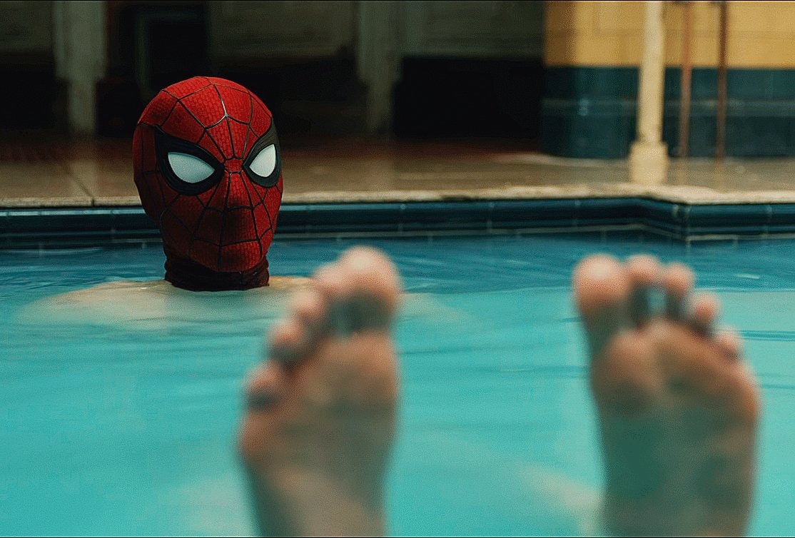Spider-Man mask and pool feet loop