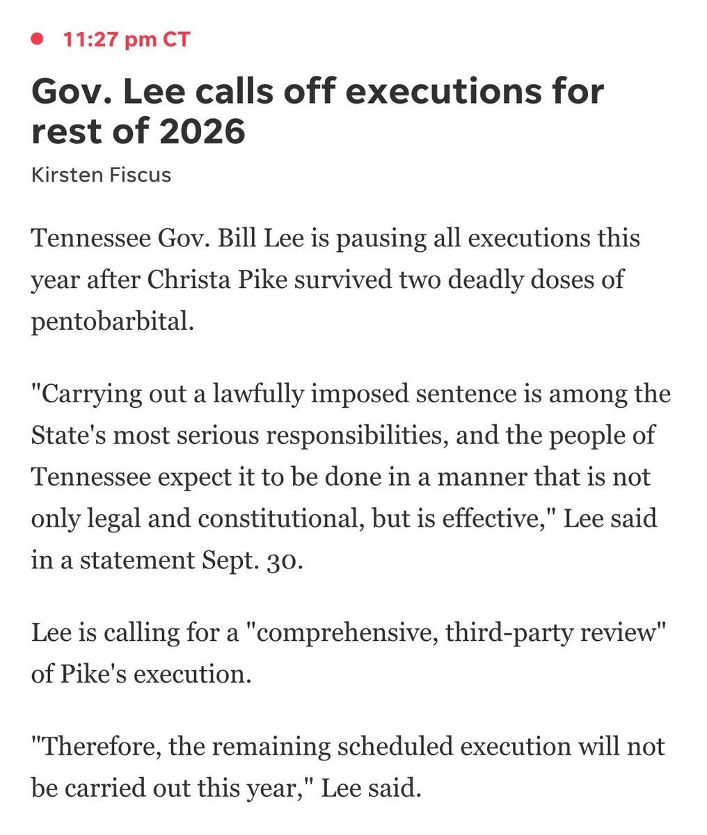 Gov. Lee suspends executions after Christa Pike survives Gov. Lee suspends executions after Christa Pike survives