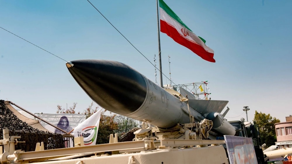 Iran missile display with flag (photo 1 of 2) Iran missile display with flag (photo 1 of 2)