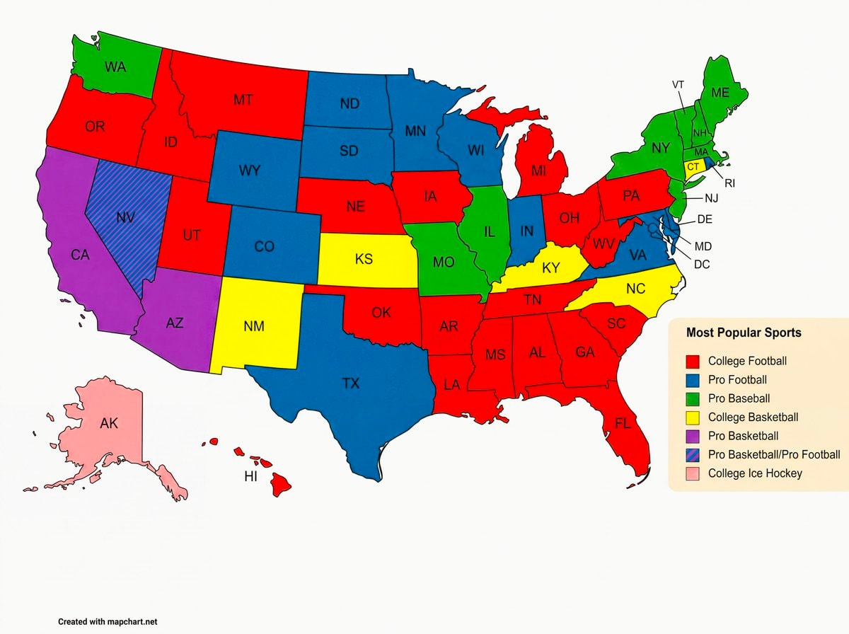 U.S. states most popular sports map U.S. states most popular sports map