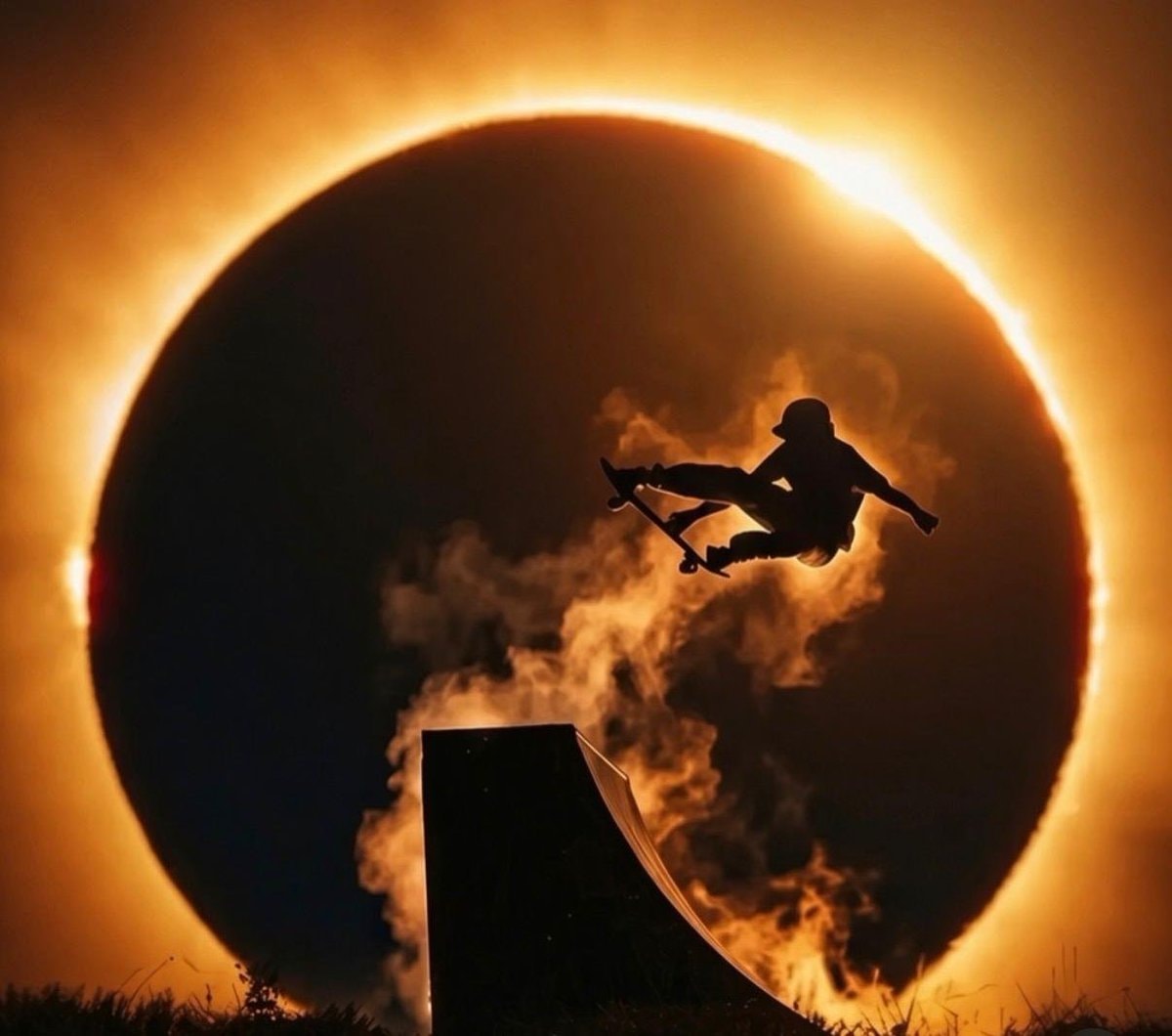 Skateboarder solar eclipse photo