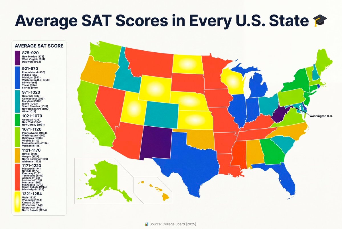 average SAT scores by U.S. State