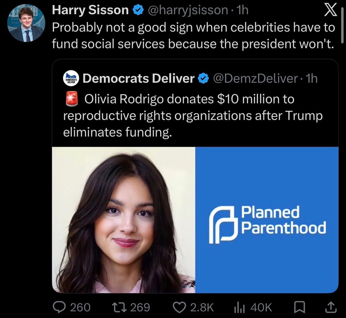 Olivia Rodrigo Planned Parenthood donation