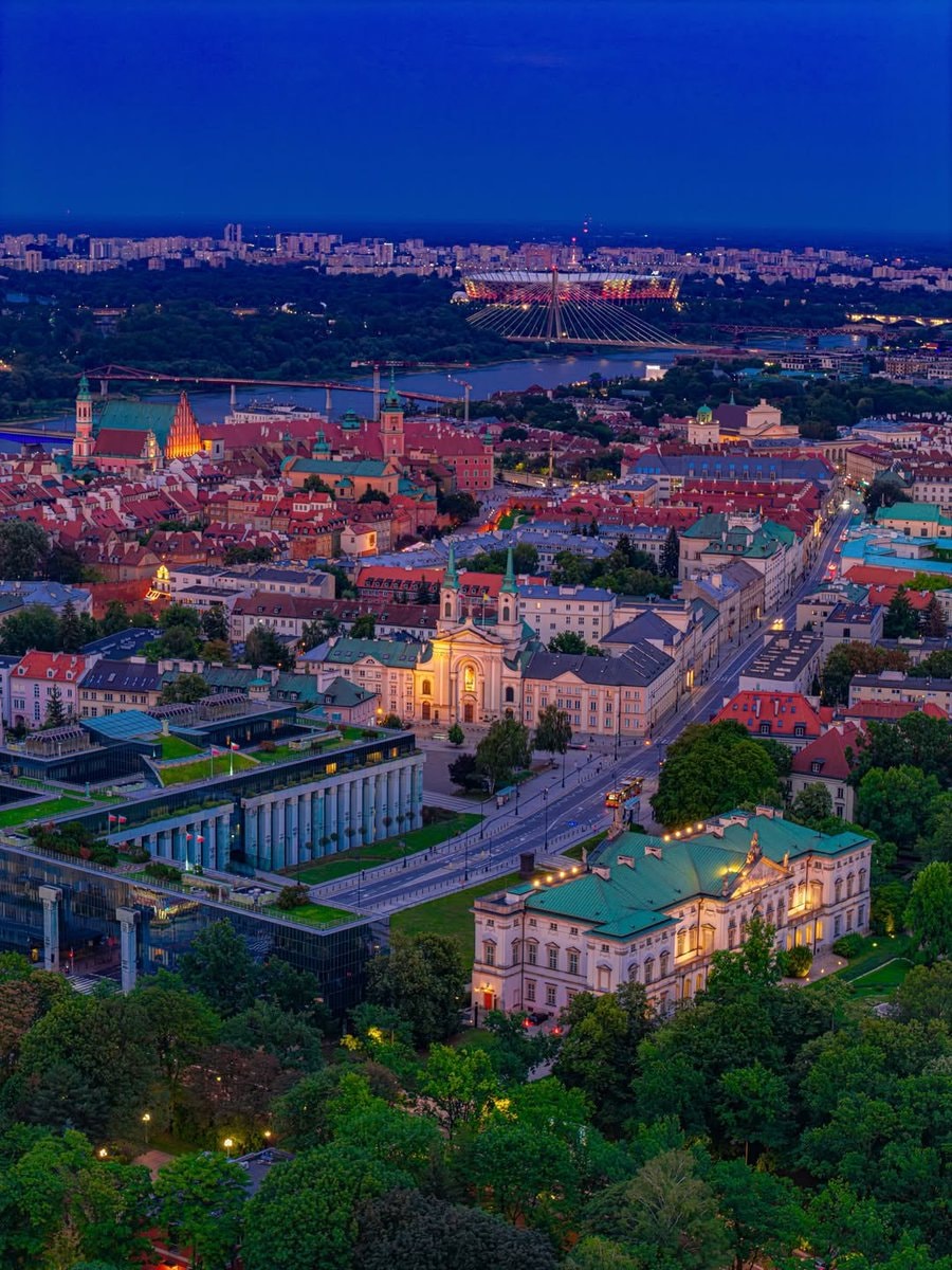 Warsaw Poland aerial dusk