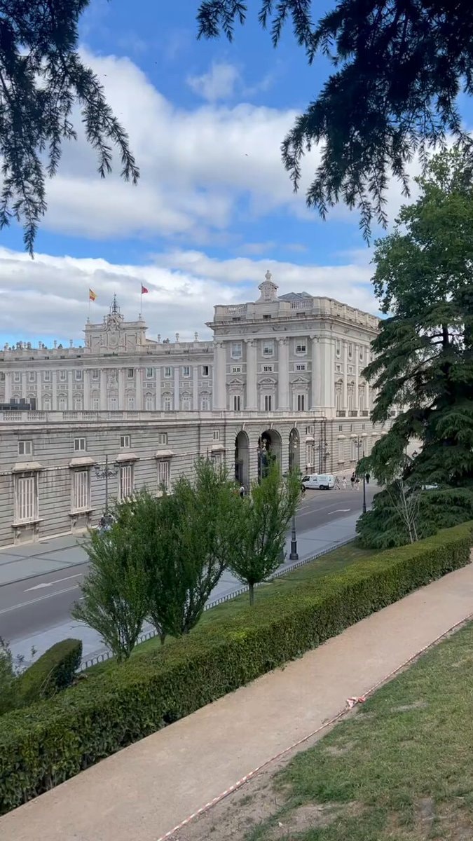Ornate building with flags
