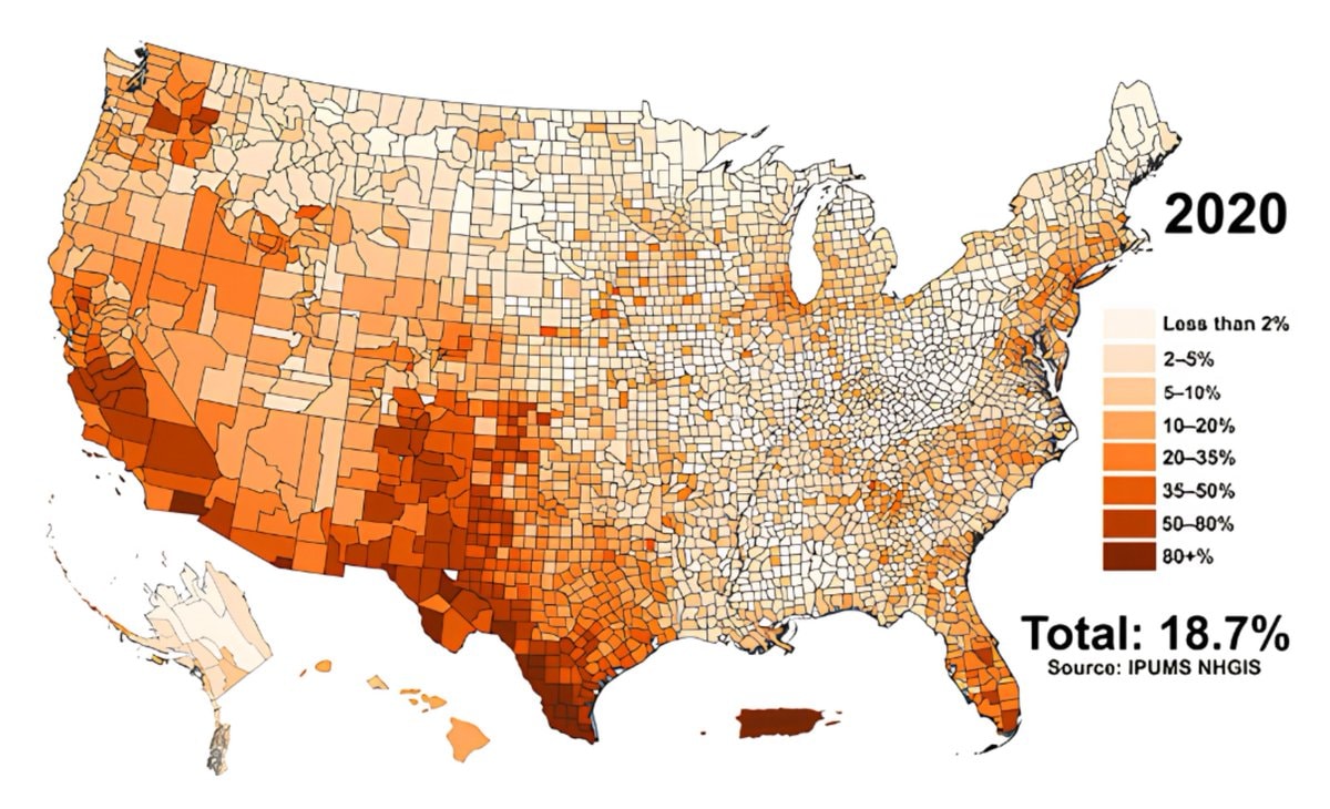 Hispanic population share by U.S. county