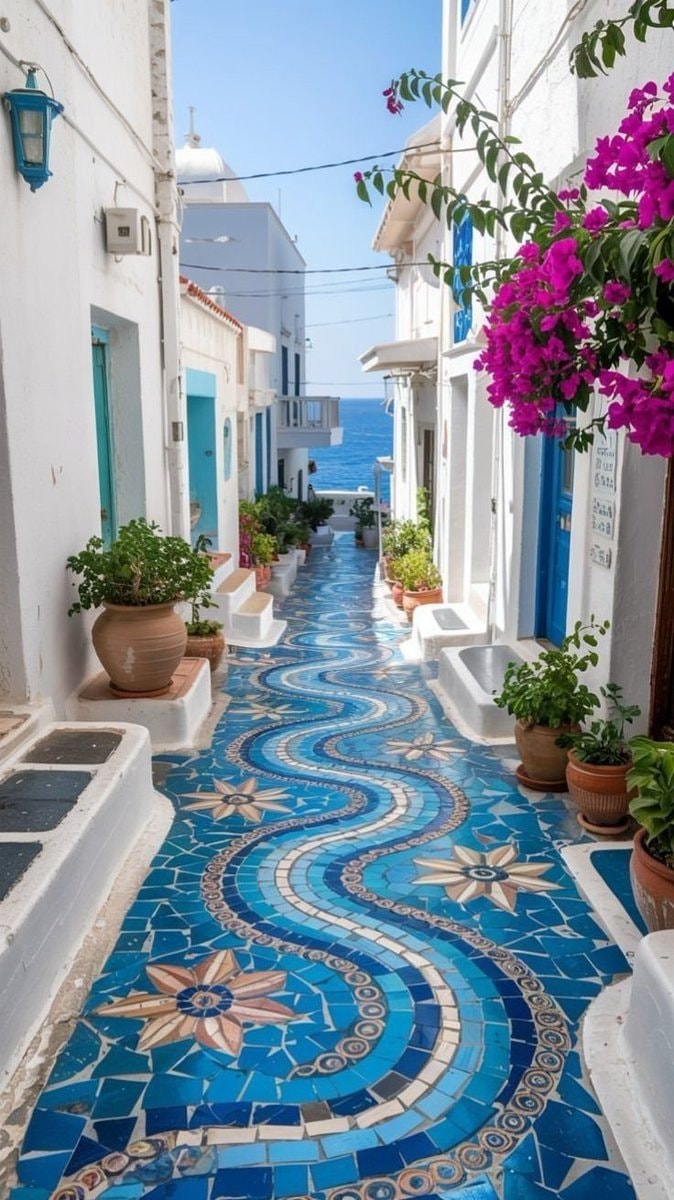 Greece narrow street scene