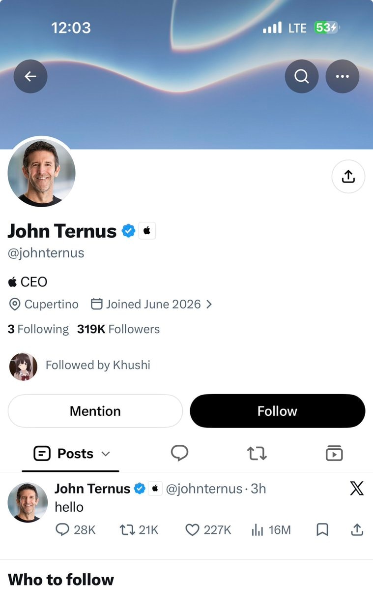 John Ternus Apple CEO X