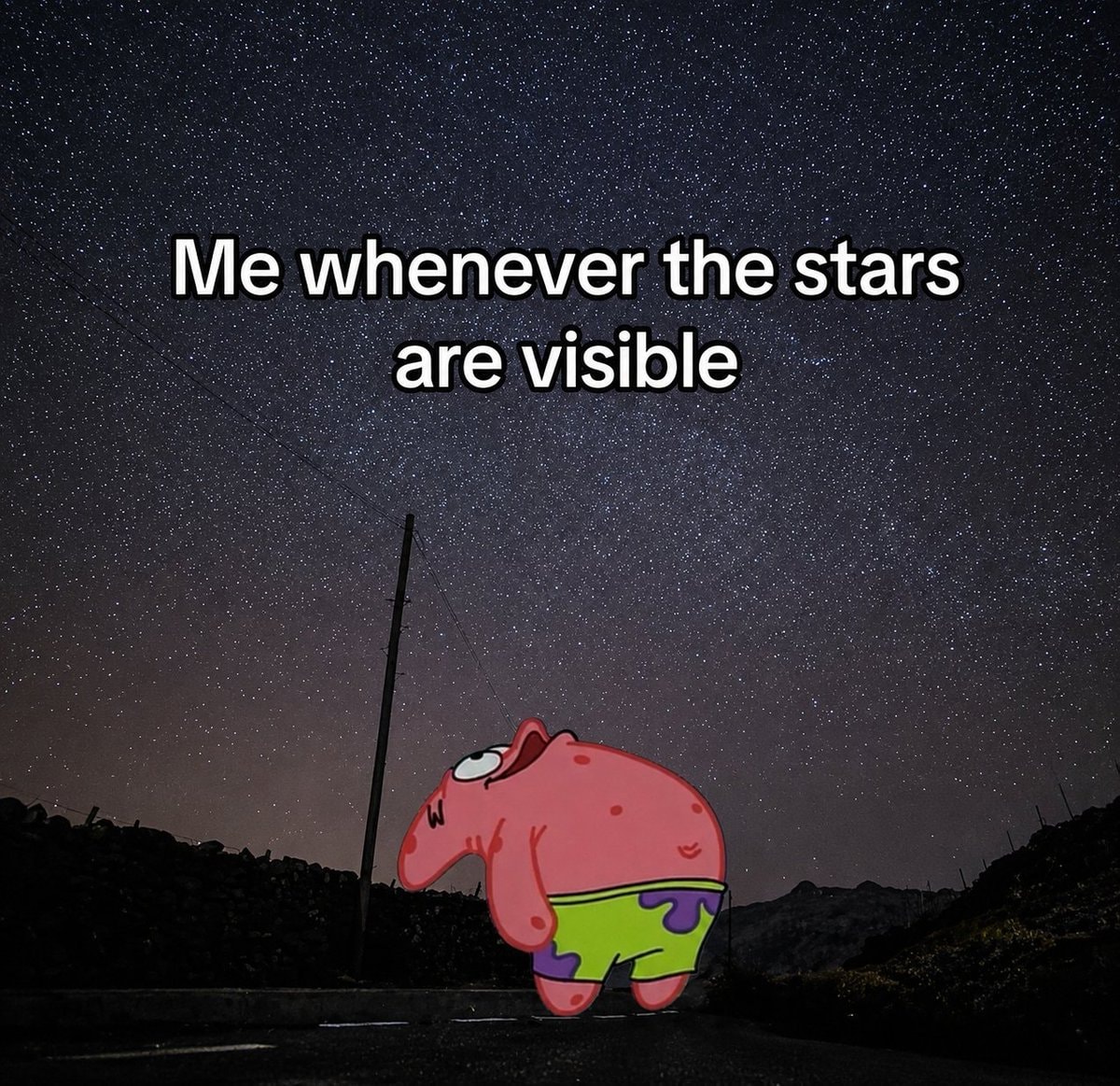 Patrick Star looking at stars