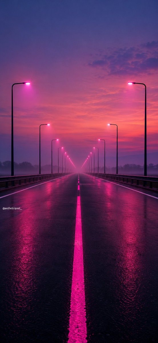highway pink purple sunset